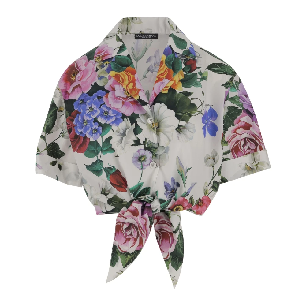 Dolce & Gabbana Bloemen Strik Detail Katoenen Overhemd Multicolor Dames