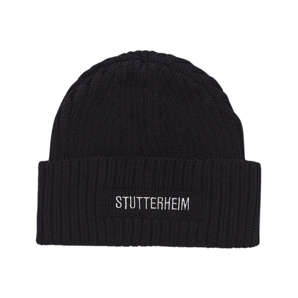 Stutterheim Merino Wol Logo Beanie Muts Black Heren