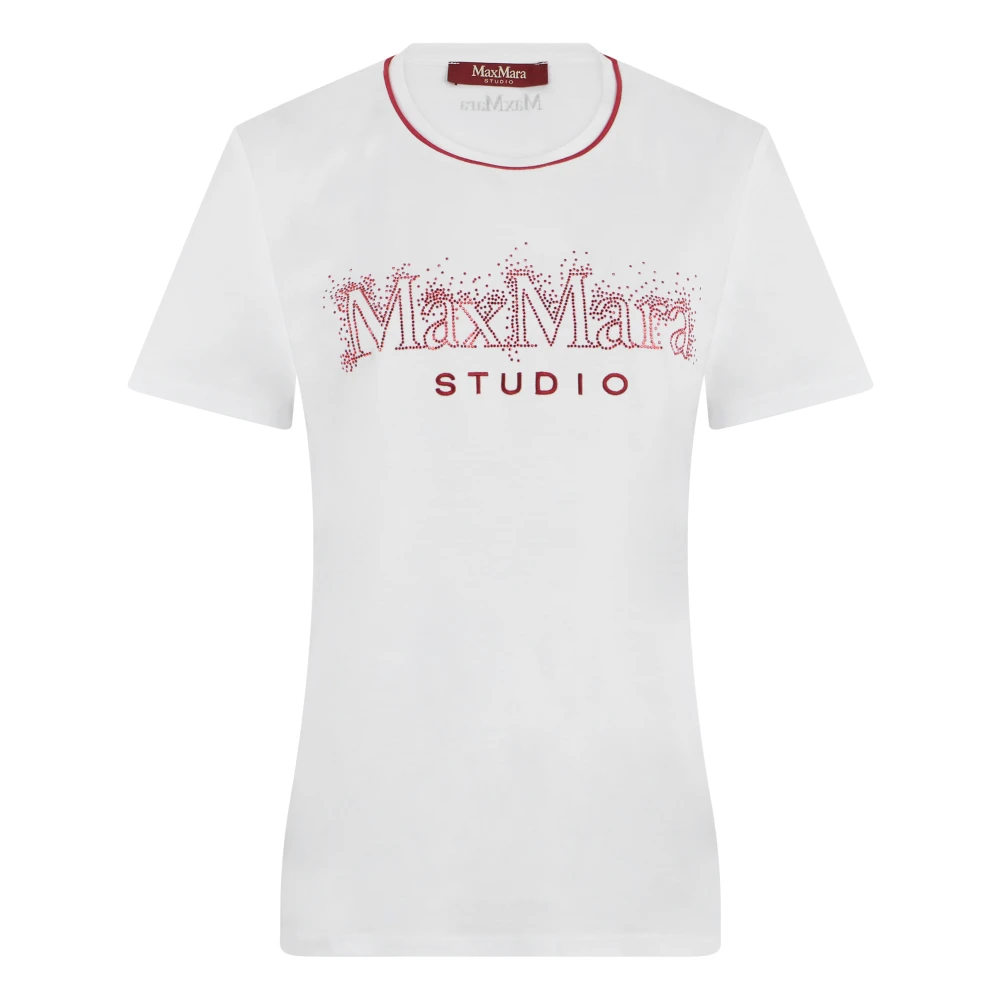 Max Mara Studio Women's White Cotton T-Shirt With Logo - T-Shirts - L - Tops