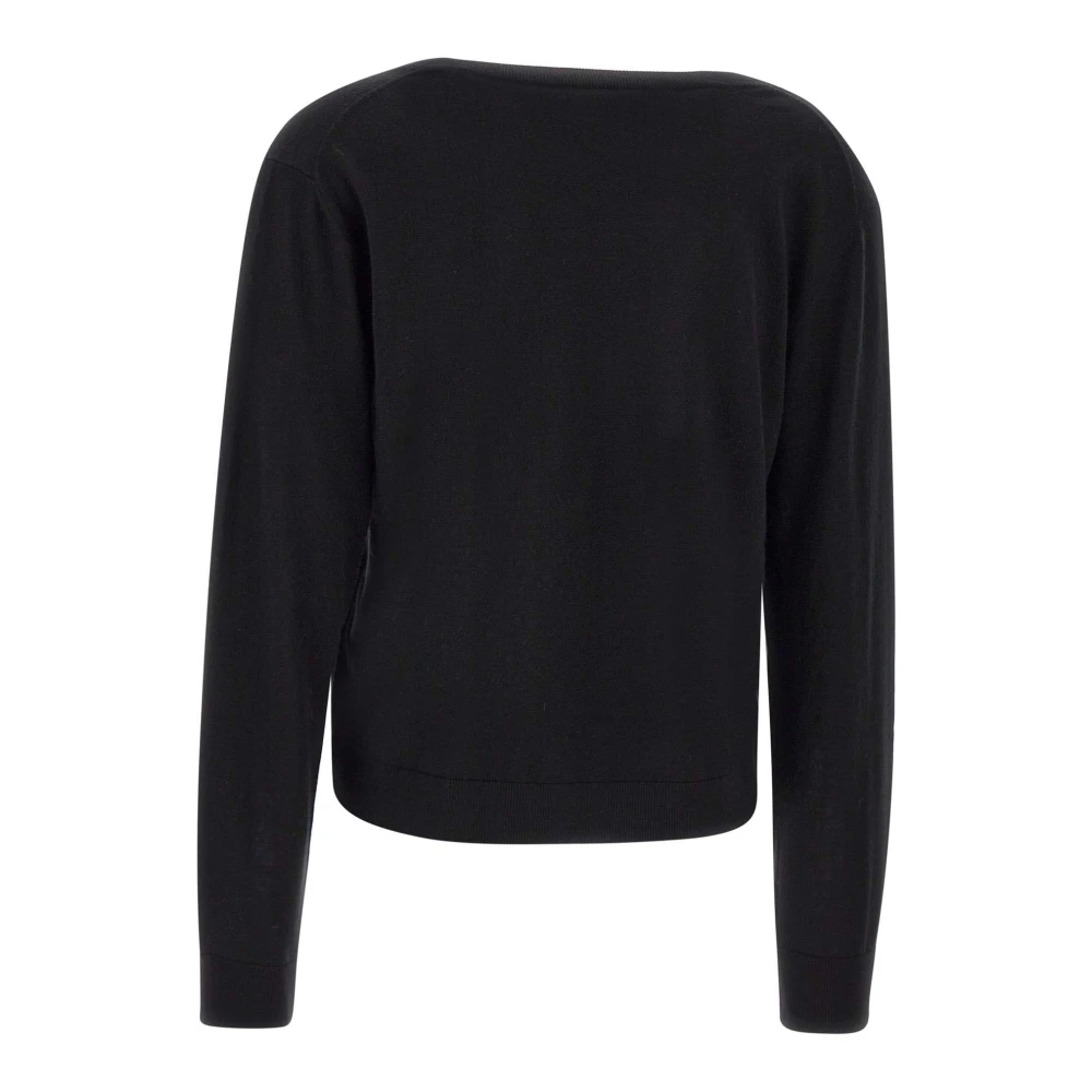 closed Zwarte Wol Zijde V-Hals Trui Black Dames