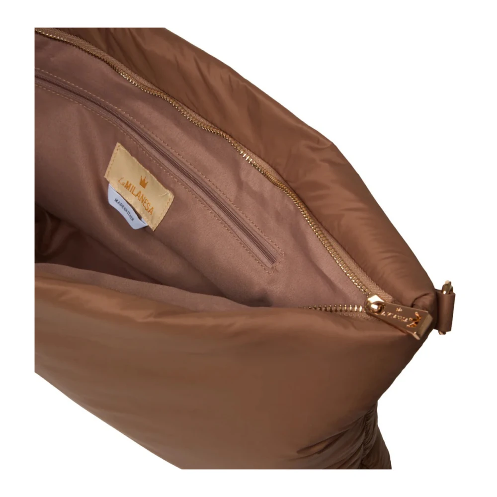 La Milanesa Bruine nylon handtas Floriana model Brown Dames