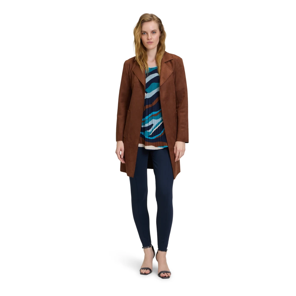 Betty Barclay Velours Lange Jas met Riem Brown Dames