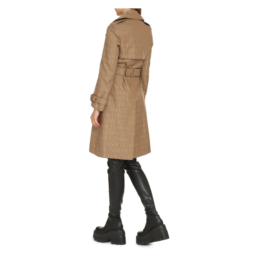 Versace Klassieke Trenchcoat met Leren Details Beige Dames