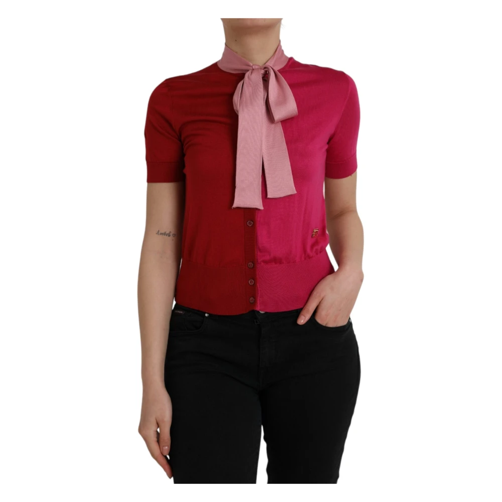 Dolce & Gabbana Roze zijden blouse met Ascot-kraag Pink Dames