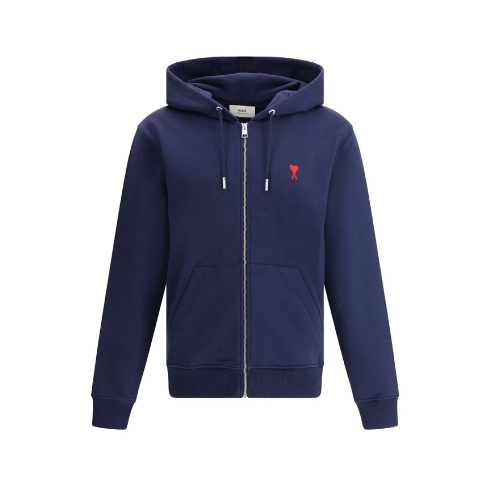 Ami Paris Mannelijk Blauw Hoodies & Sweatvesten Heren, M, Katoen, Ami De Coeur Zipped Hoodie
