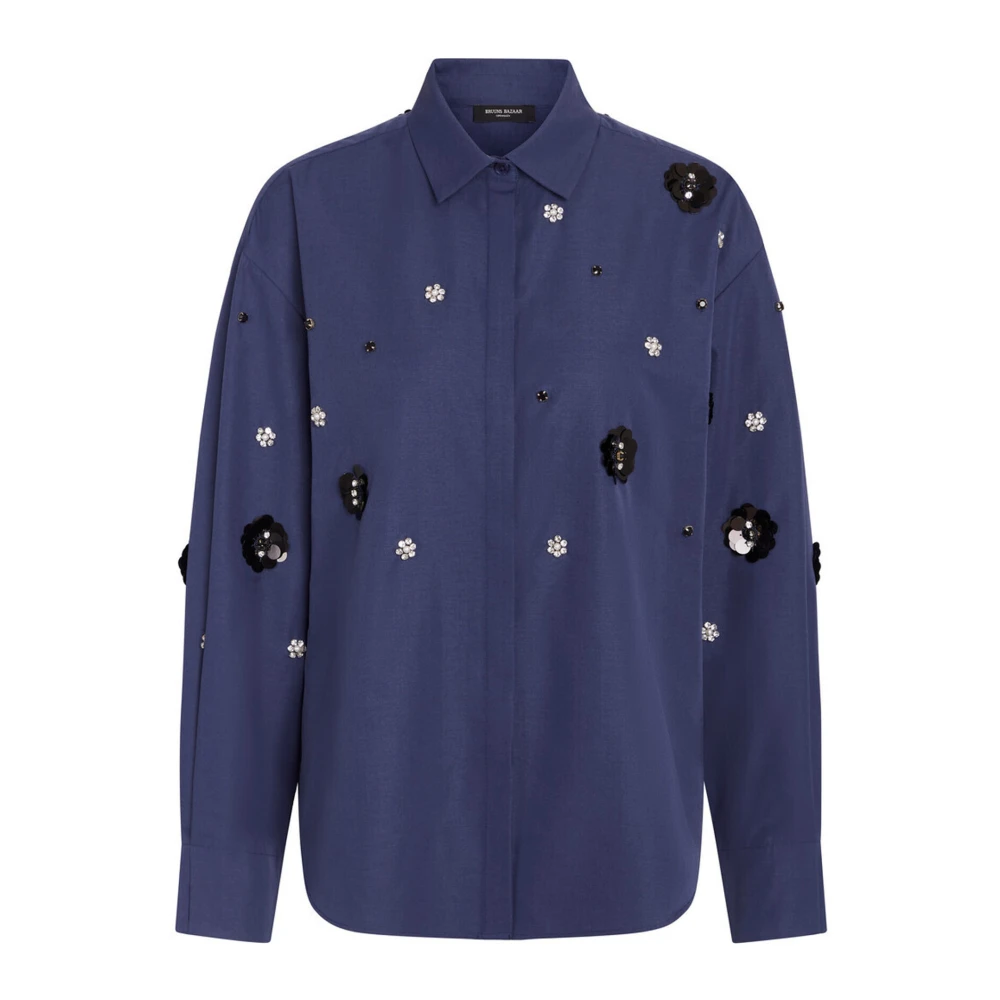 Bruuns Bazaar Elegant Donkerblauw Blouse met Steentjes Blue Dames