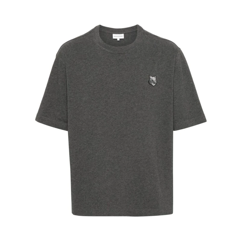 Maison Kitsuné T-Shirt met Handtekening Vos Motief Gray Heren