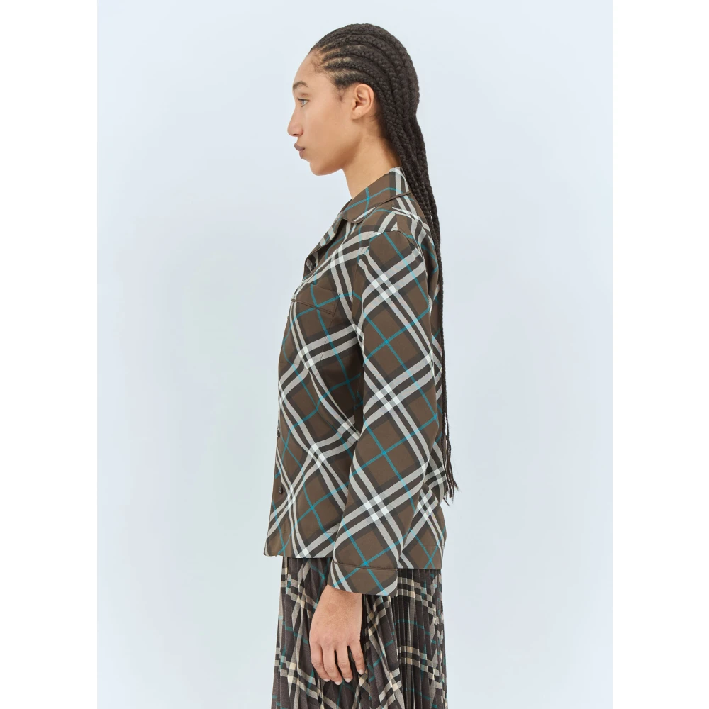 Burberry Zijden Pyjama Shirt Klassieke Kraag Green Dames
