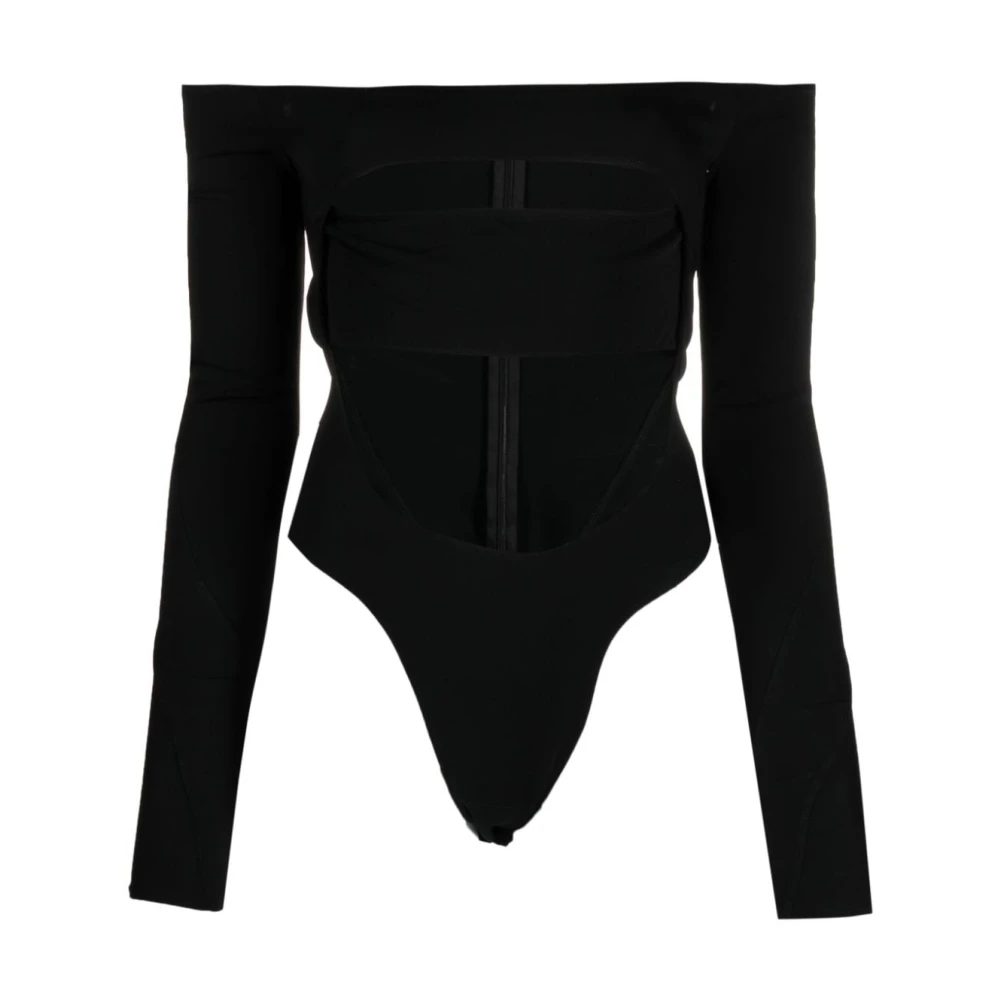 Mugler Zwart Off-Shoulder Cut-Out Bodysuit Black Dames