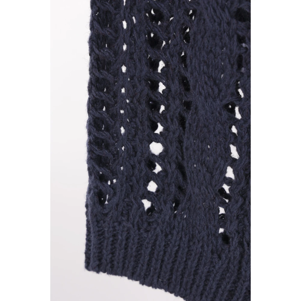 BRUNELLO CUCINELLI Blauwe Gebreide Trui met V-Hals Blue Dames