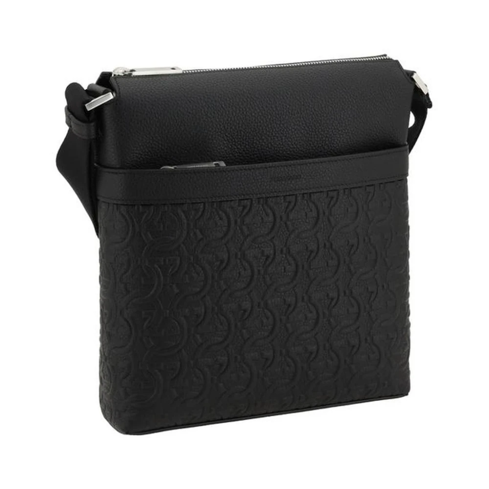 Salvatore Ferragamo Geometrische leren messenger tas Black Heren