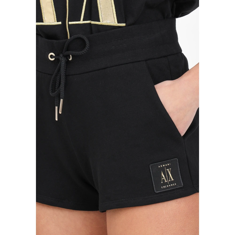 Armani Exchange Zwarte Logo Patch Elastische Taille Shorts Black Dames