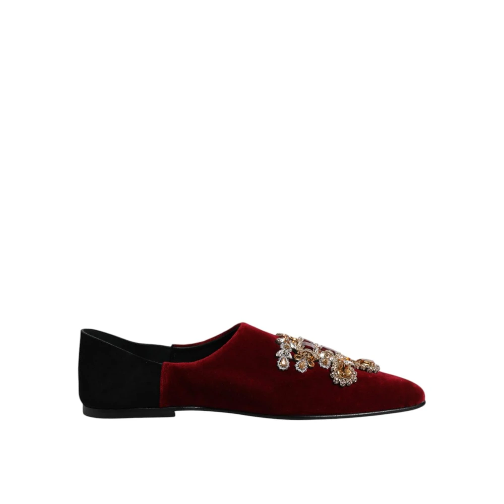 Dolce & Gabbana Men's Red Crystal Embellished Velvet Loafers