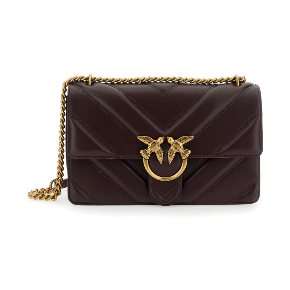 pinko Love Birds Bordeaux Gewatteerde Leren Schoudertas Red Dames