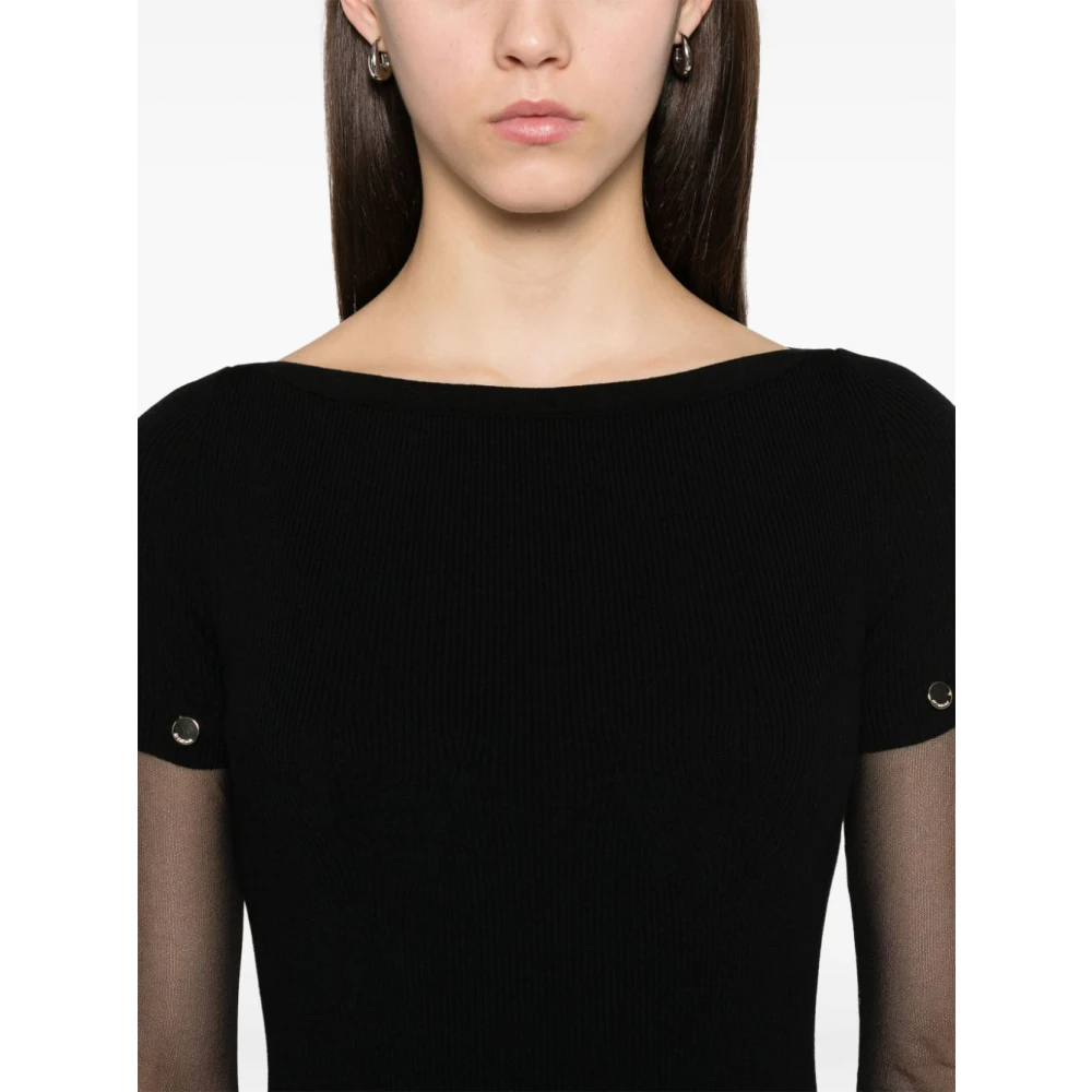 SPORTMAX Zwarte Afneembare Mouwen Boothals Jurk Black Dames