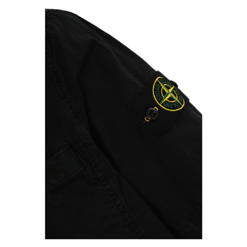 Stone Island Zwarte Katoenen Overshirt Korte Mouw Black Heren