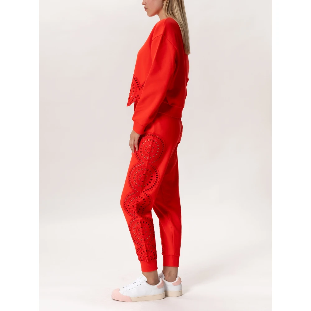 Stella Mccartney Broderie Anglaise Detail Jersey Broek Red Dames
