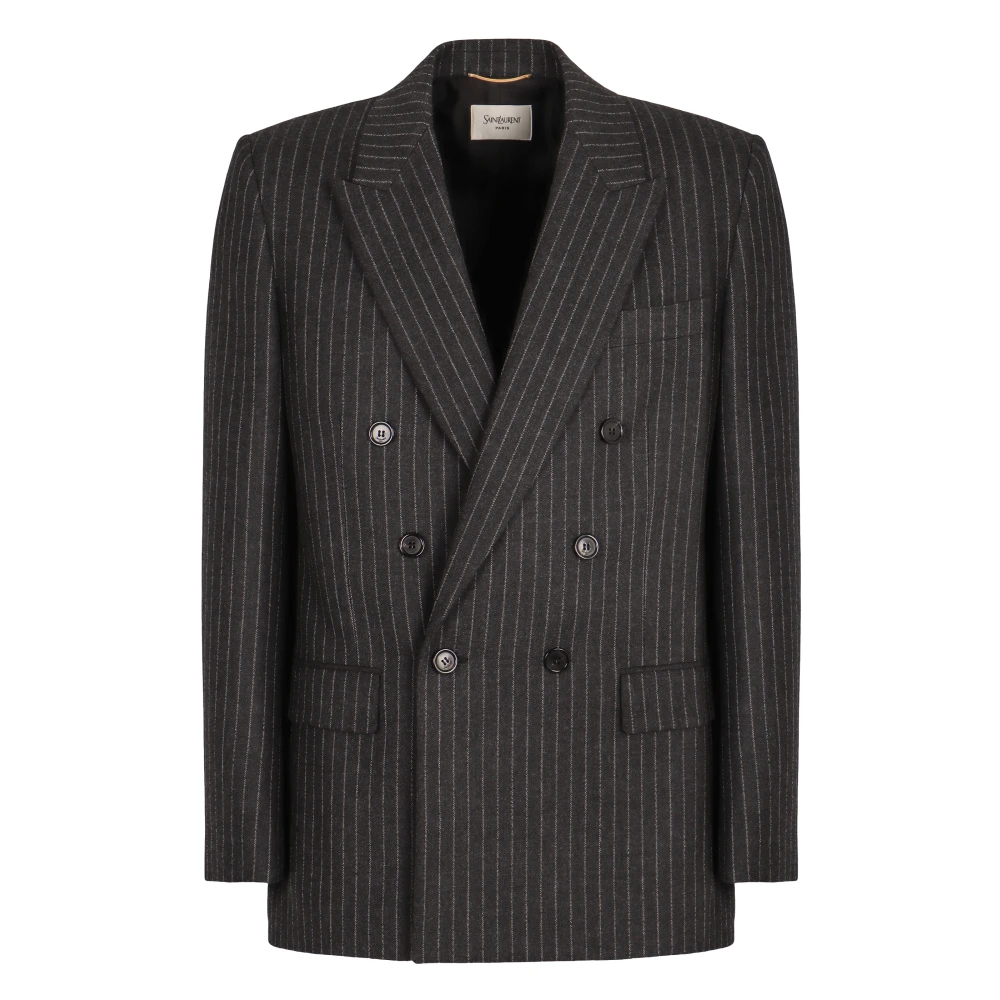 Saint Laurent Women's Gray Wool Double-Breasted Blazer Jacket