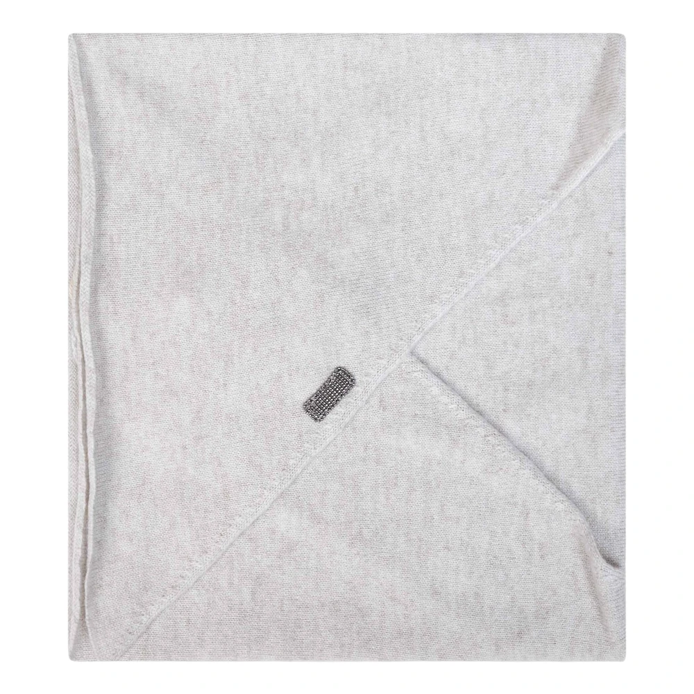 Brunello Cucinelli Beige Winter Scarves, Female, One Size, Monili Embroidered Triangular Scarf