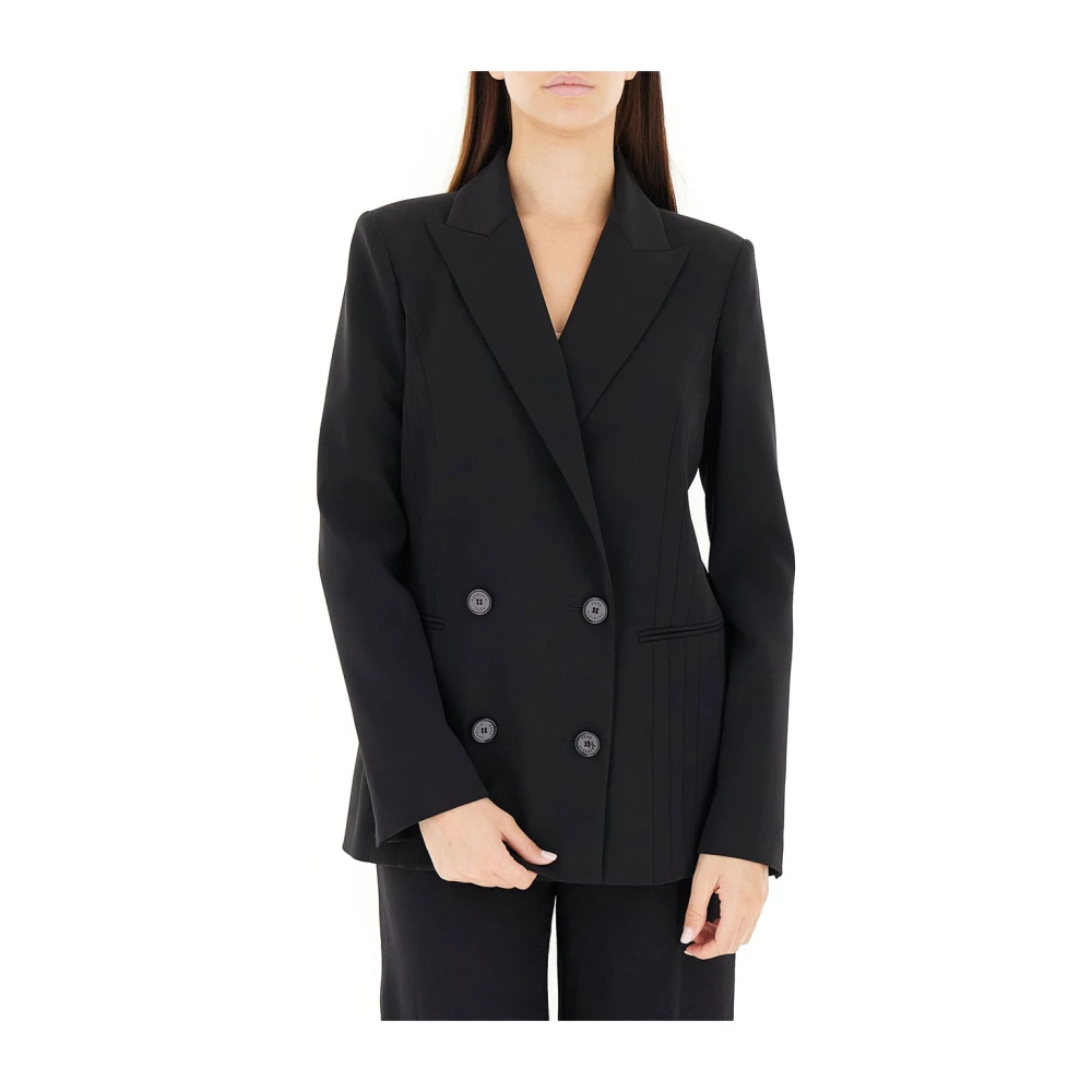Patrizia Pepe Women's Black Double-Breasted Jacket With Peak Lapels