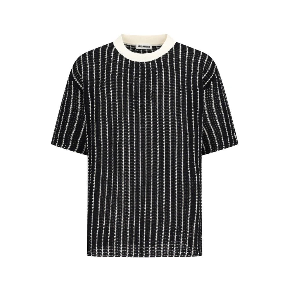 Jil Sander Men's Black T-Shirts, S, Striped Open-Knit T-Shirt