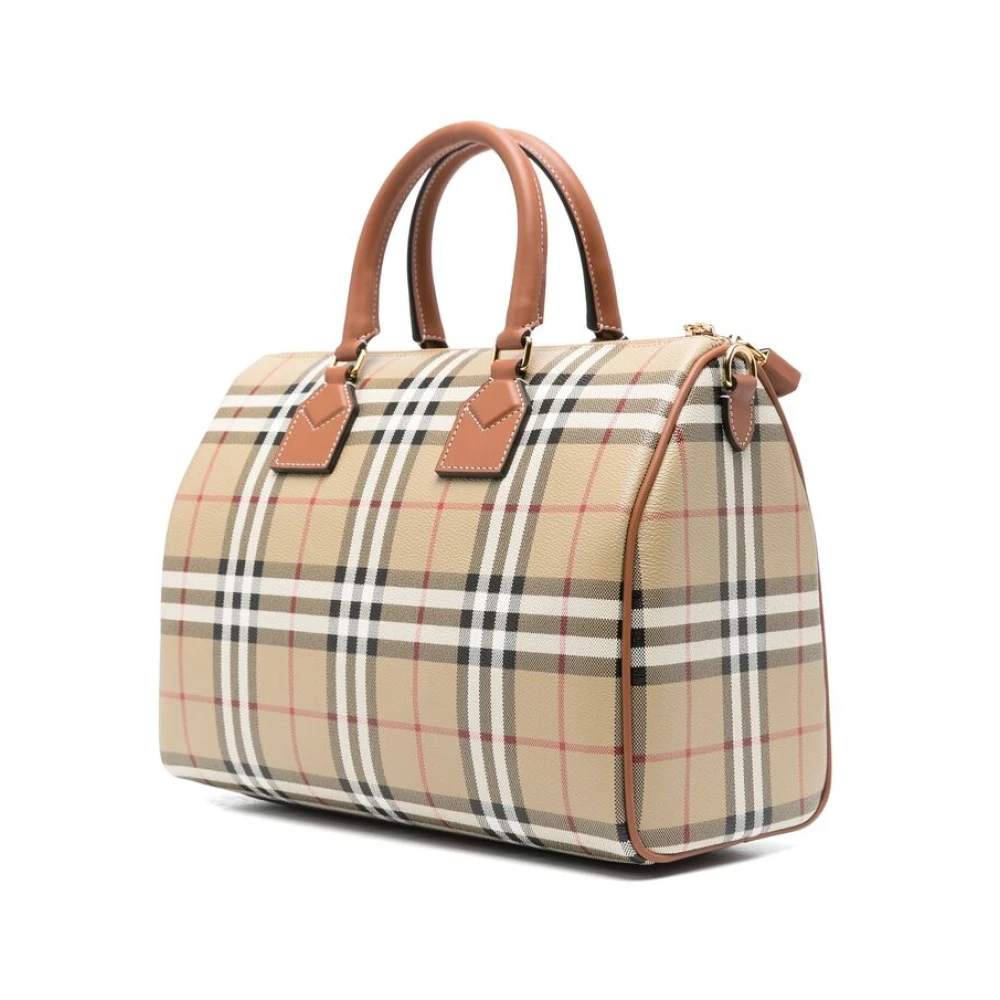 Burberry Multicolor Korrelig Leren Handtas met Ruitpatroon Beige Dames