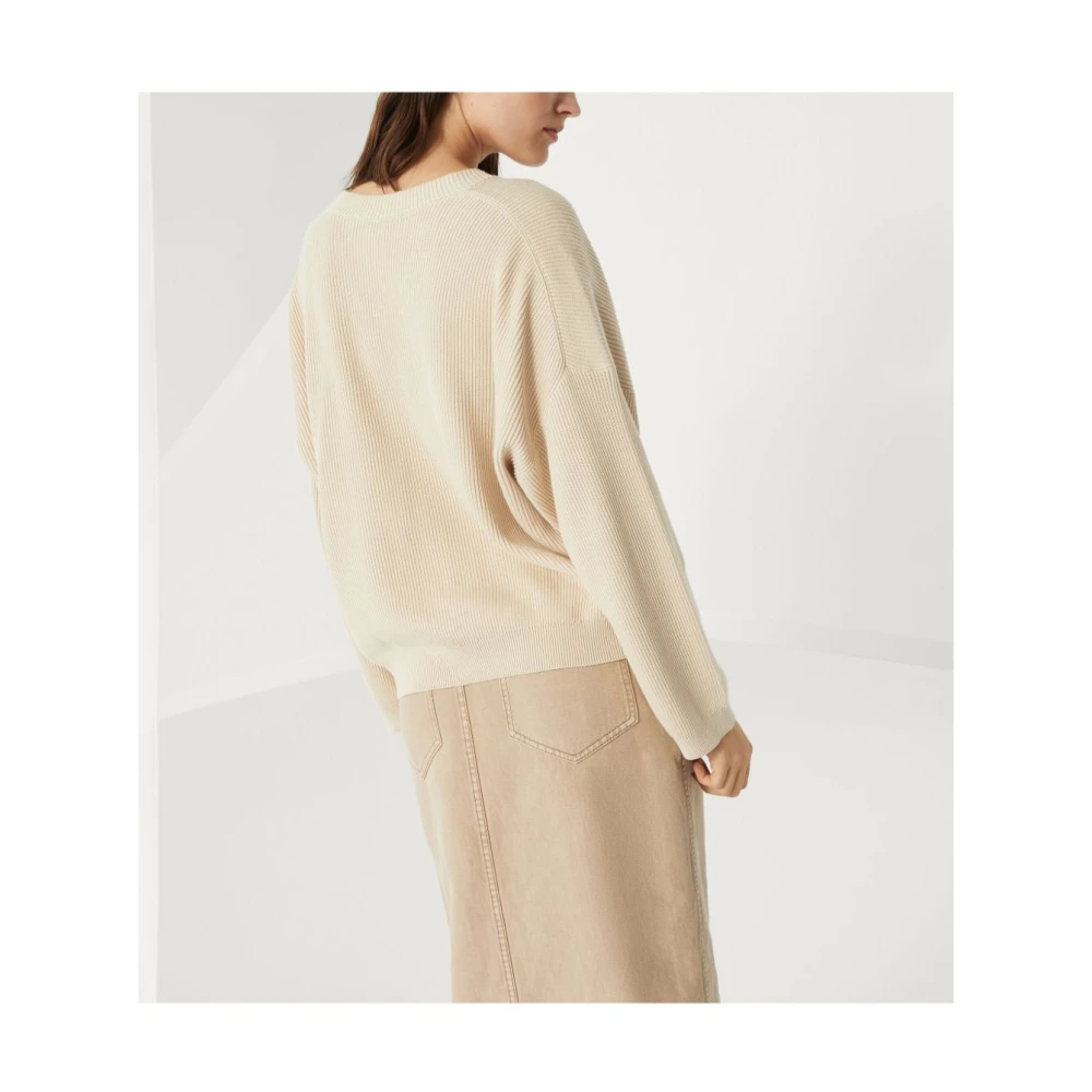 BRUNELLO CUCINELLI Beige Trui met Ribdetails Beige Dames