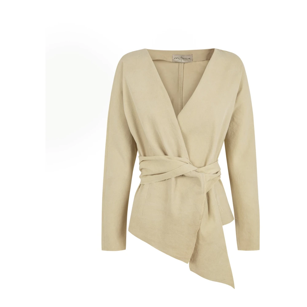 Cortana Gekruiste Linnen Jas Beige Dames