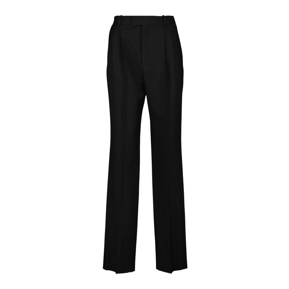 Saint Laurent Women's Black Elegant Wool City Trousers - Wide Trousers - M - Trousers