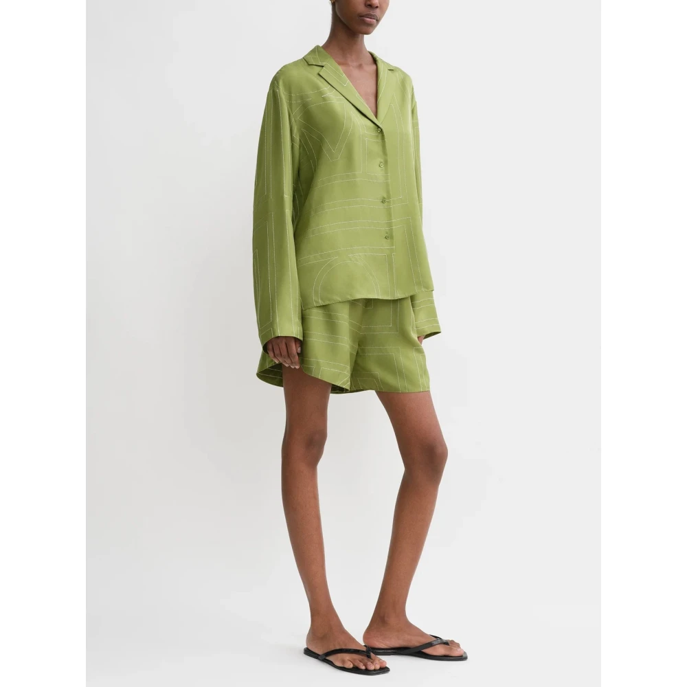 TotêMe Zijden Monogram PJ Top Green Dames