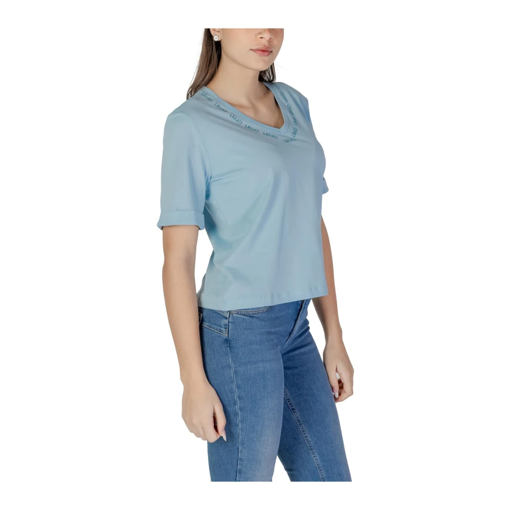 Liu Jo Blauw V-hals Katoenen T-shirt Blue Dames