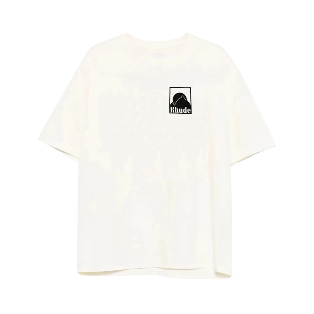 Rhude Wit Logo Print Crew Neck T-shirt White Heren