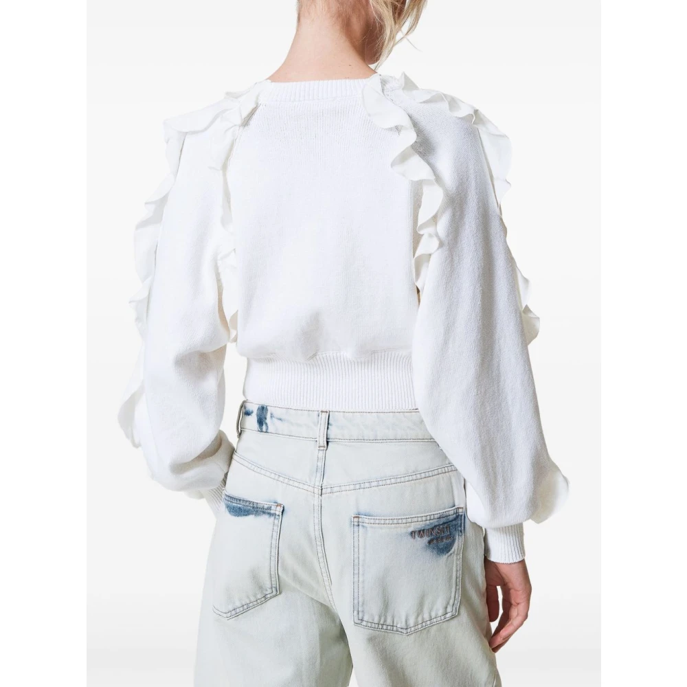 Twinset Witte Geborduurde Logo Crew Neck Sweaters White Dames