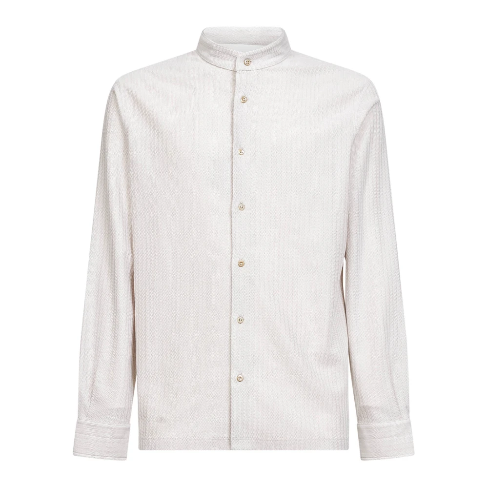Brunello Cucinelli Men's Beige Casual Shirts, M, Mandarin Collar Casual Shirt