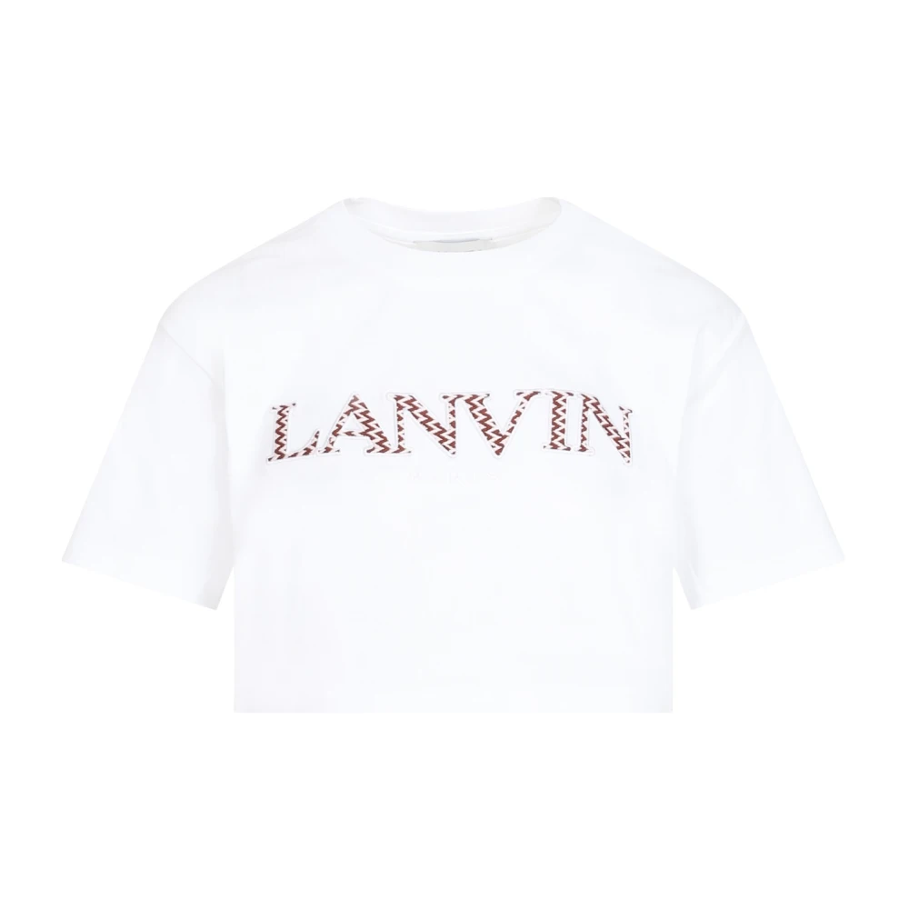 Lanvin Wit Katoenen Geborduurd Crop T-shirt White Dames