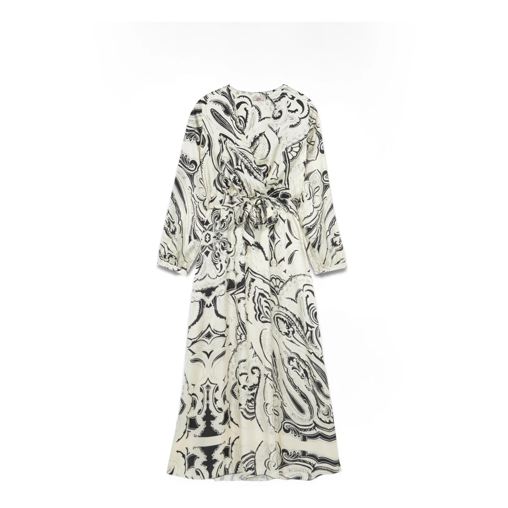 Oltre Gekruiste V-hals Satijnen Jurk met Foulard-patroon Multicolor Dames