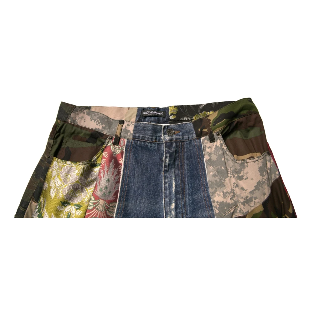 Dolce & Gabbana Patchwork Straight Denim Jeans met Logo Blue Heren