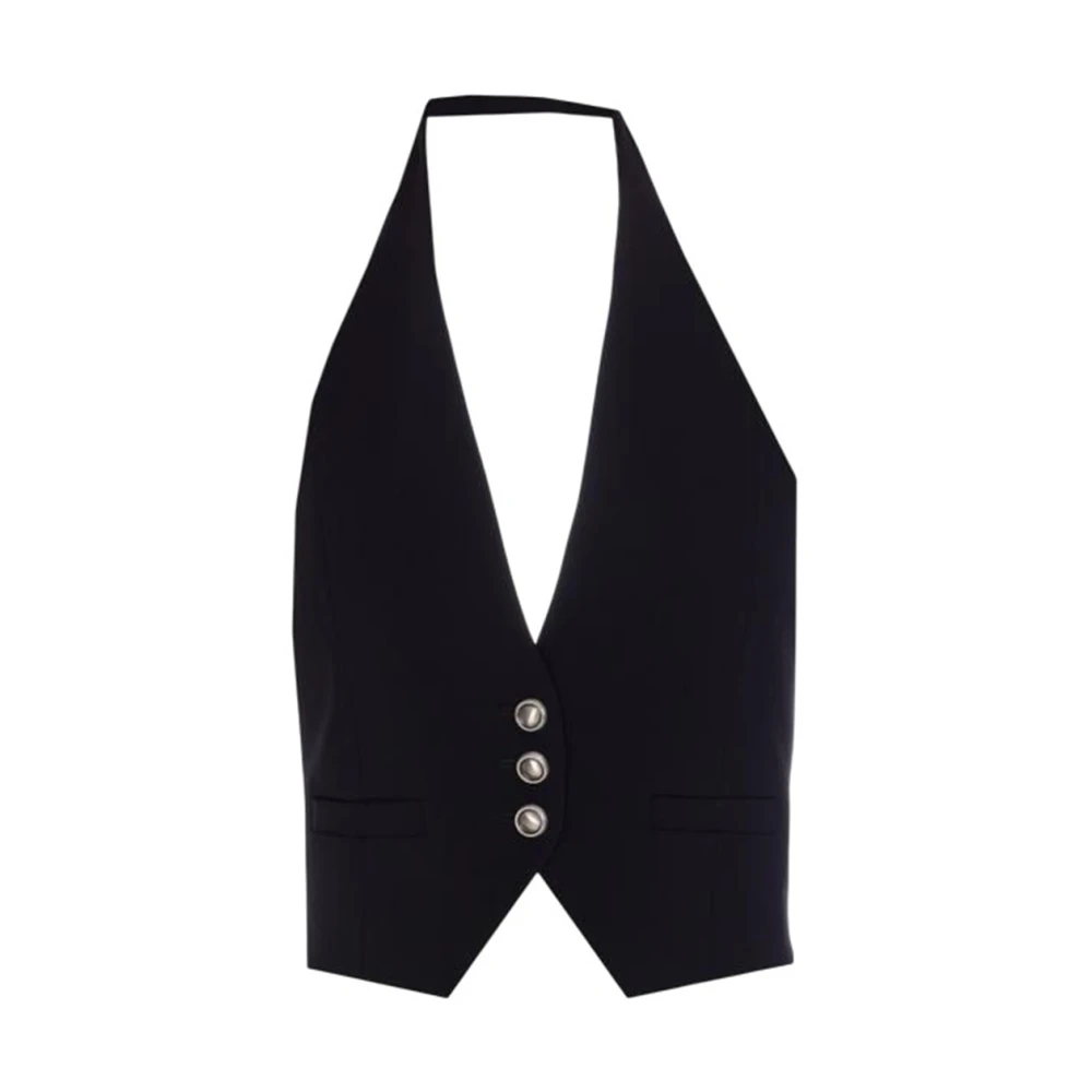 Pinko Women's Black Waistcoats, L, Feminine American Neckline Gilet
