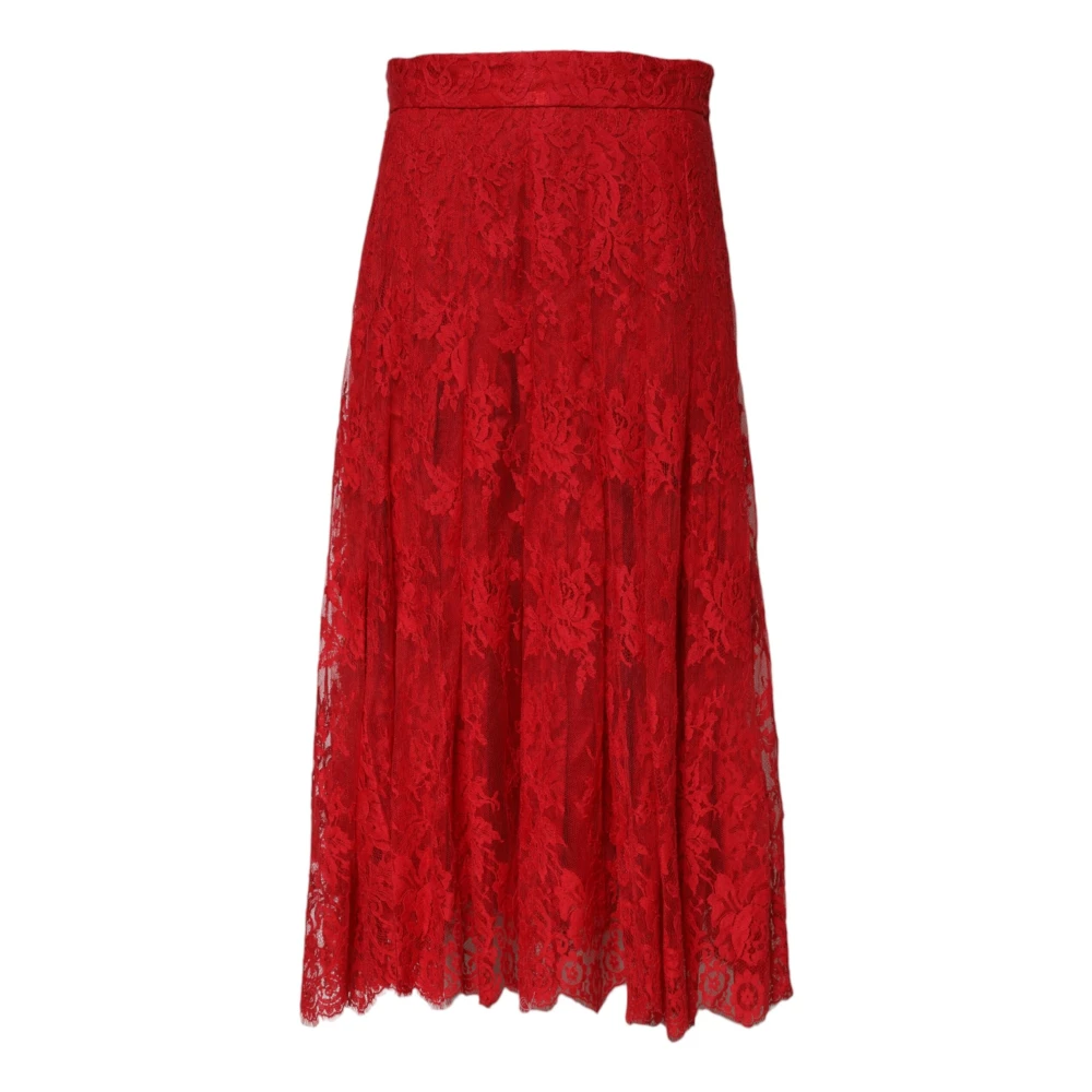 Dolce & Gabbana Women's Red Floral Lace A-Line Maxi Skirt