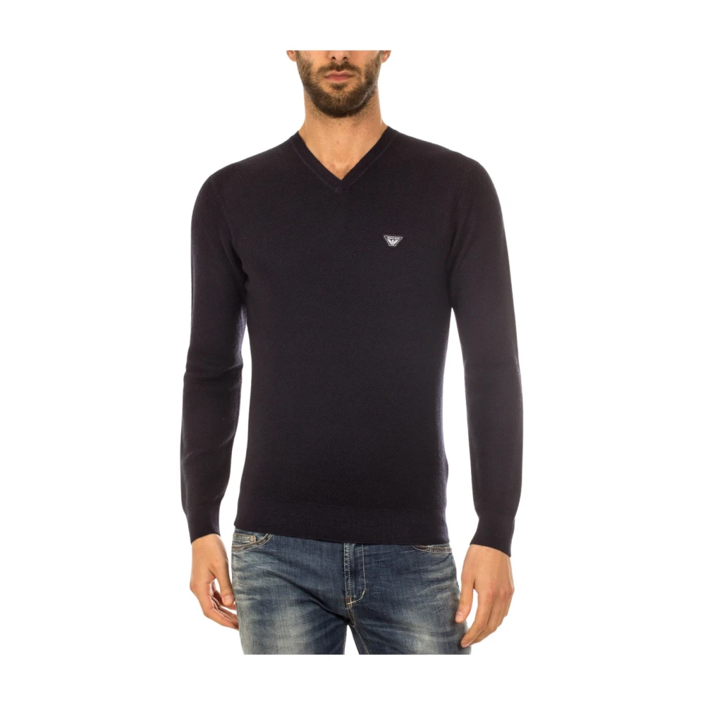 Armani Jeans Men's Blue Stylish Jumper Pullover - V-Neck Knitwear - S - Knitwear