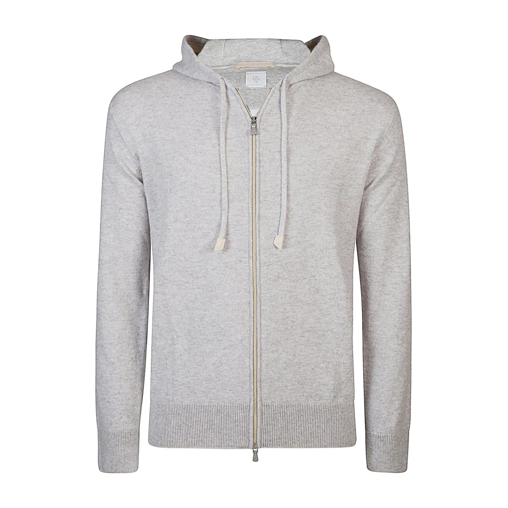 Eleventy Men's Gray Cashmere Knitwear, 2XL, Cashmere Hooded Zip Jumper