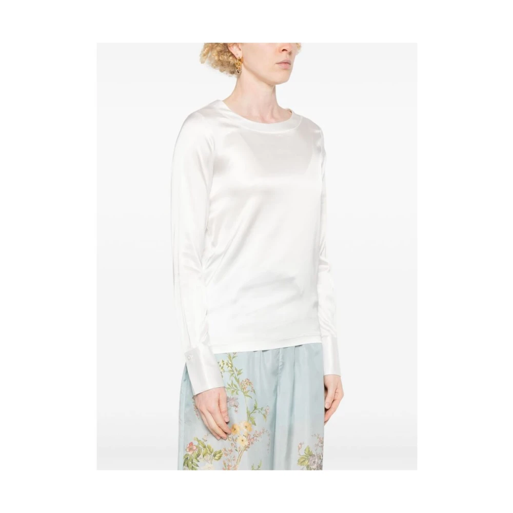 Mazzarelli Witte Satijnen Boothals Blouse White Dames