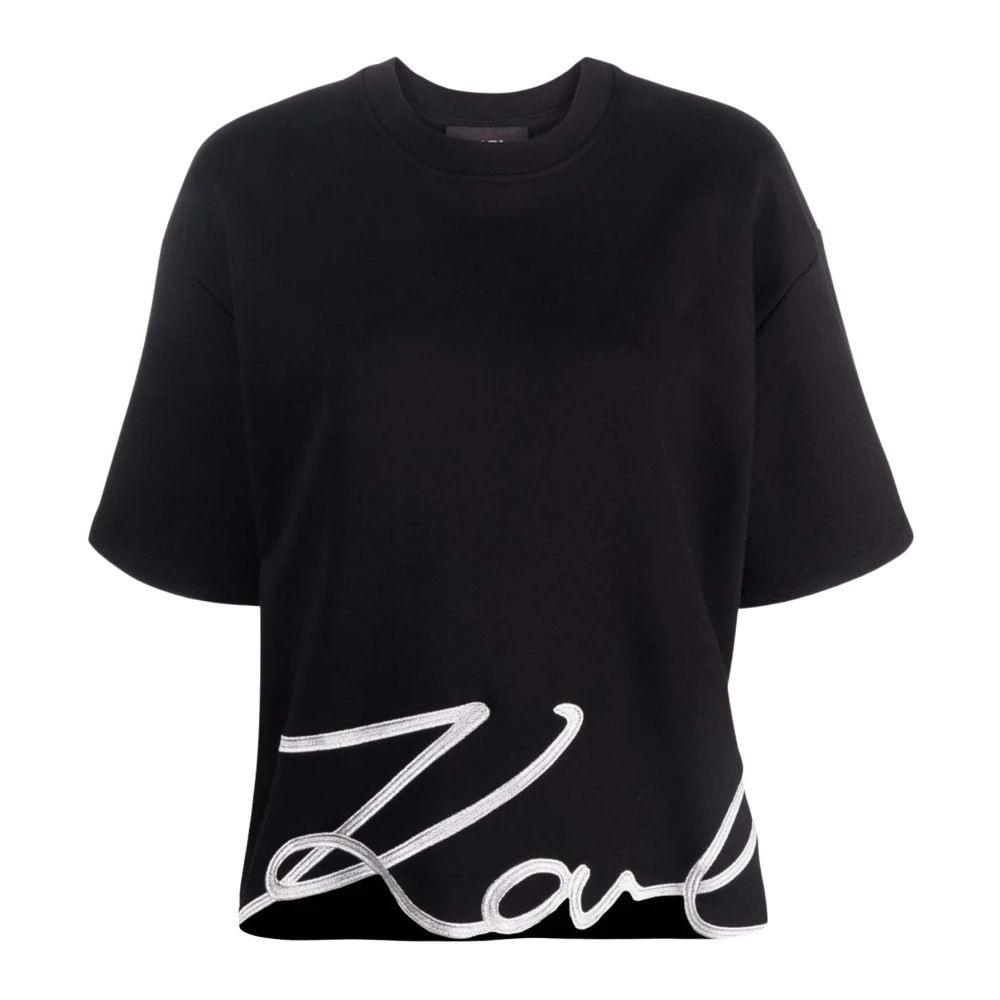 Karl Lagerfeld Contrasterend Logo T-shirt met Lange Mouwen Black Dames