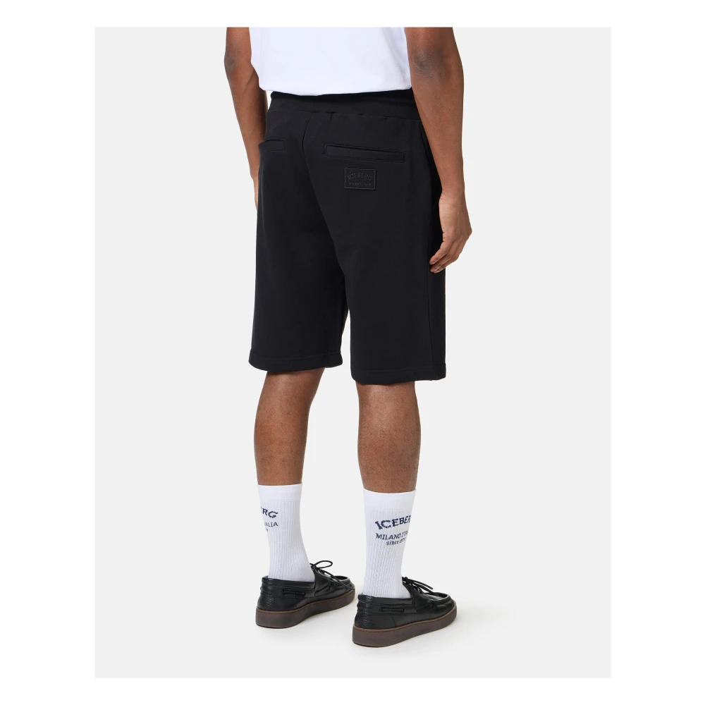 Iceberg Slim fit zwarte Bermuda shorts van katoenfleece met geborduurd embleem Black Heren