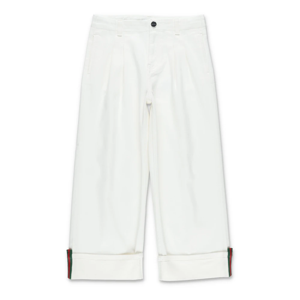 Gucci Girls White Trousers, 12 Y, Web-Detail Denim Trousers