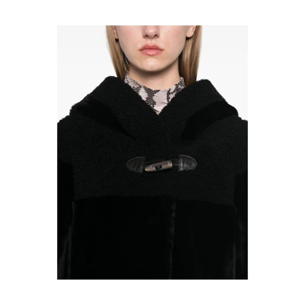 Suprema Shearling Hooded Leren Jas Black Dames