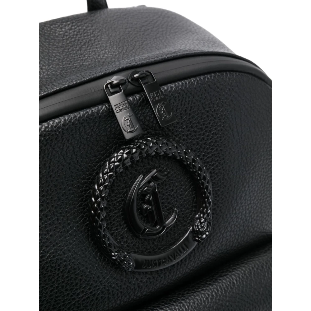 Just Cavalli Zwarte Grainy PU Tassen met Logo Metalen Cirkel Black Heren