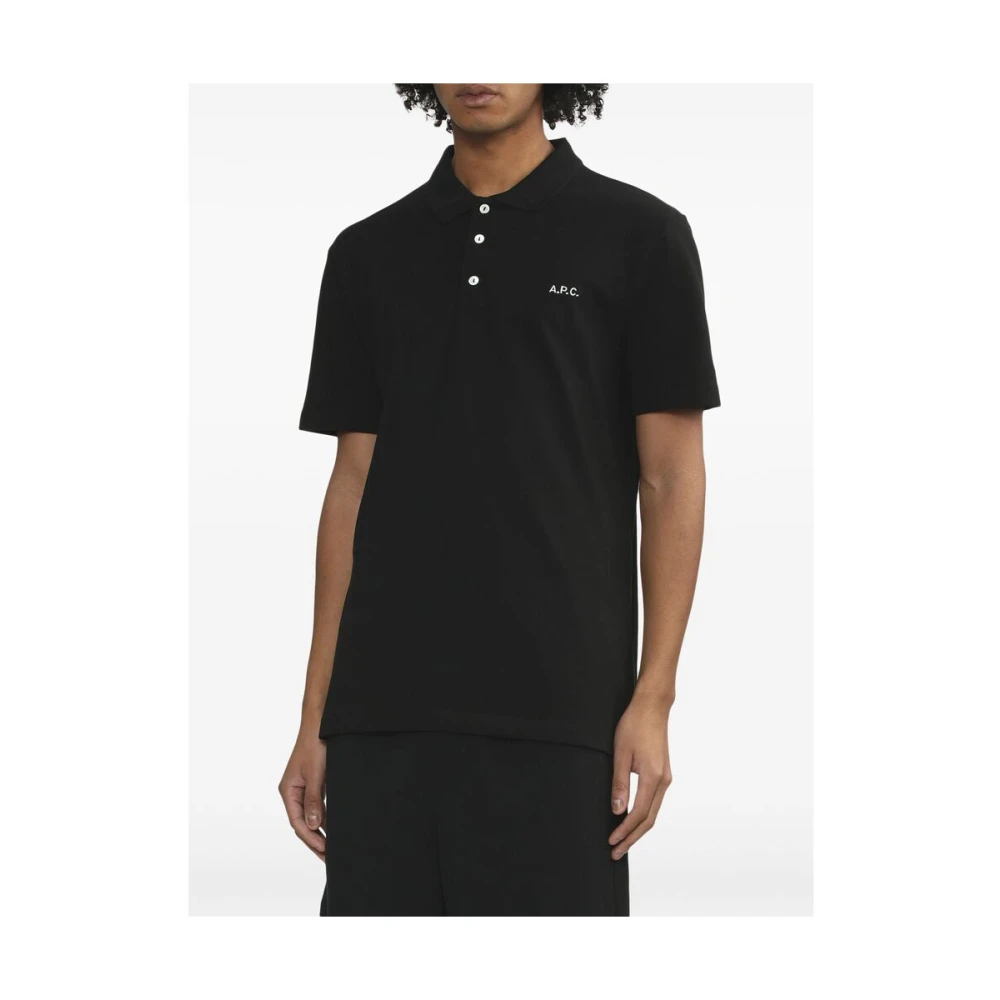 A.p.c. Zwarte Polo Shirt Geborduurd Logo Black Heren
