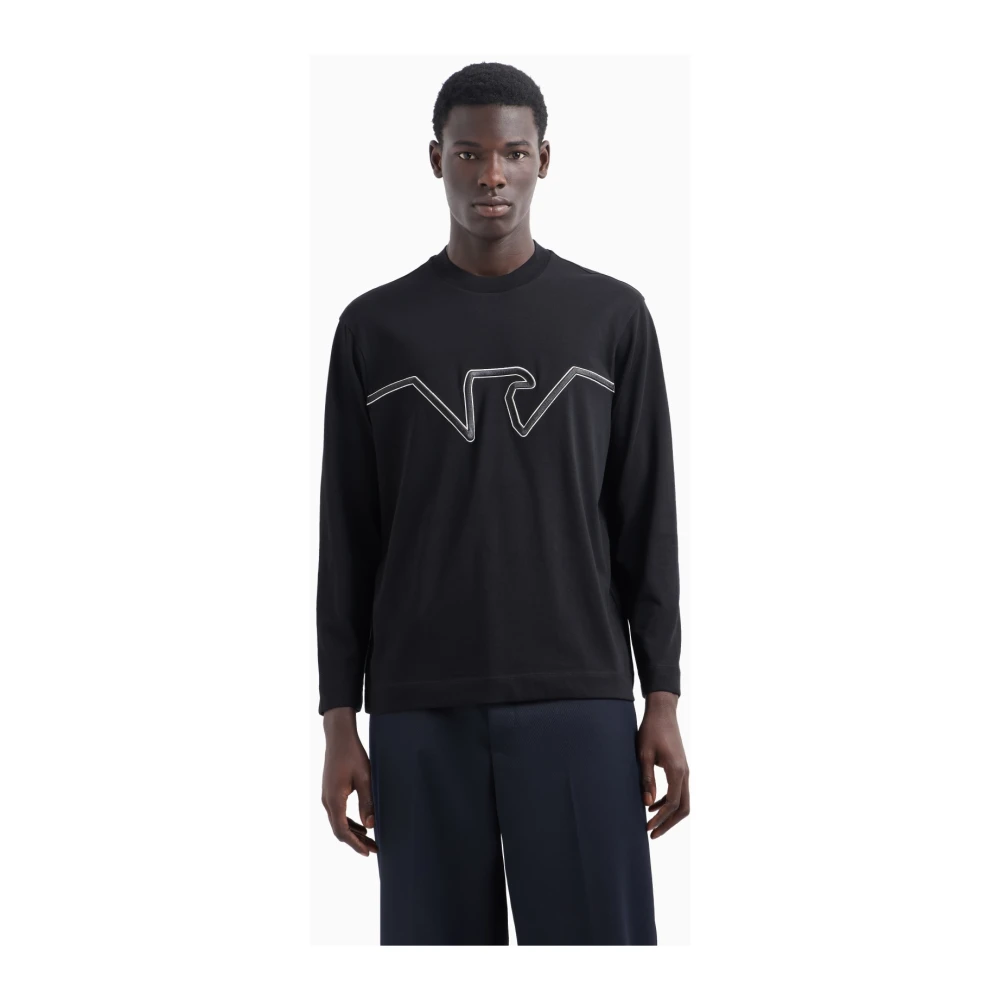 Emporio Armani Katoenen Logo Geborduurd Crewneck T-shirt Black Heren