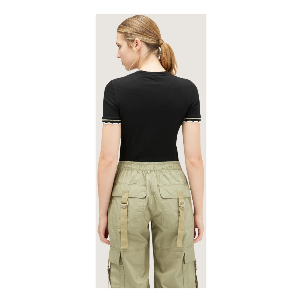 Motivi Lamé Gebreide Boord T-Shirt Black Dames